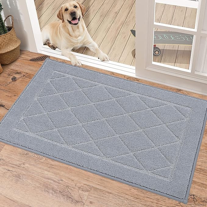 BEQHAUSE Dirt Trapper Door Mat 20" x 32", Doormat Non-Slip Entryway Rugs Washable, Dog Door Mat Stain Resistant and Absorbent Welcome Floor Mat for Front Back Door, Muddy Wet Shoes & Paws, Grey