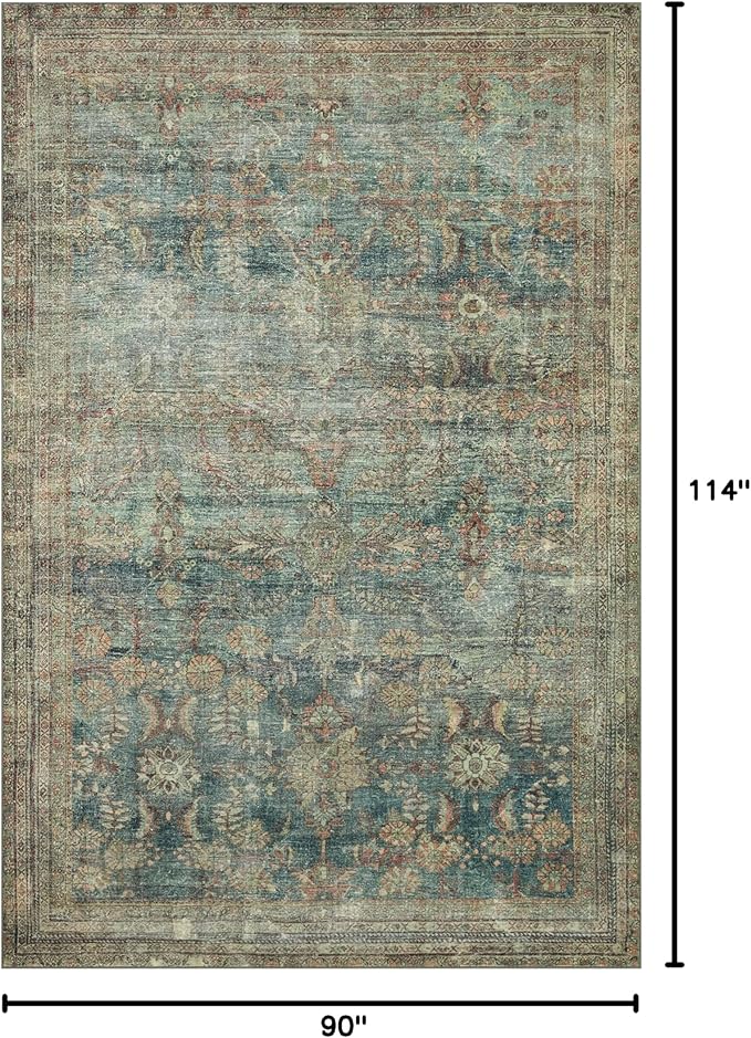 Loloi Magnolia Home by Joanna Gaines Banks Collection BAN-01 Ocean/Spice 7'-6" x 9'-6", .13" Pile Height, Machine Washable, Area Rug