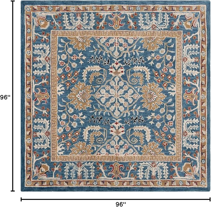 SAFAVIEH Antiquity Collection Area Rug - 8' Square, Dark Blue & Multi, Handmade Traditional Oriental Wool, Ideal for High Traffic Areas in Living Room, Bedroom (AT64B)