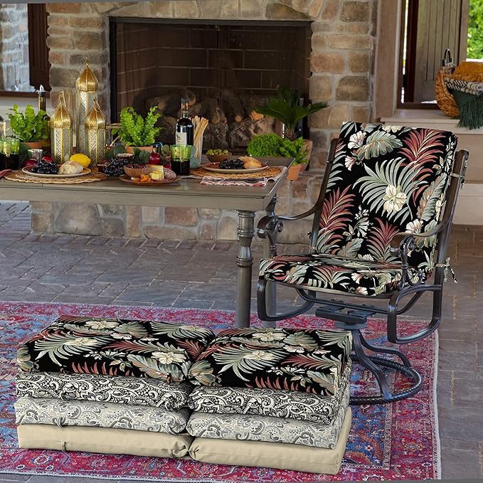 Arden Outdoor Dining Chair Cushion, 20 x 20, Rain-Proof, Fade Resistant, Simone Black Tropical
