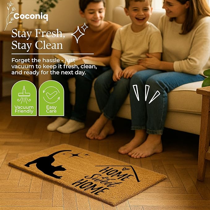 Coir Door Mats 17" X 30", Non-Slip Sturdy, PVC Backed Heavy Duty, Easy to Clean, Ideal for Door Entrance, Patio, Porch, Backyard, Garages, Home Sweet Home, with Cats