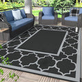 GENIMO Outdoor Rug 9' x 12' Waterproof for Patio Decor, Reversible Plastic Straw Area Rugs Mat for Camper, Outside Carpet for Camping, Rv, Deck, Porch, Picnic, Beach, Balcony, Black & Grey