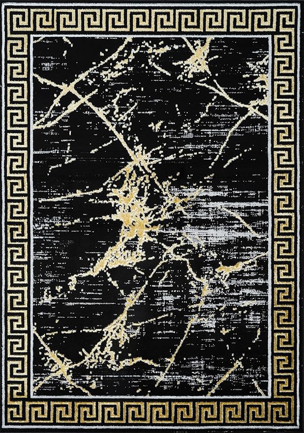 GLORY RUGS Area Rugs Marble 4x5 Black Gold Carpet Modern Abstract Rug Living Room Dining Bedroom Rug