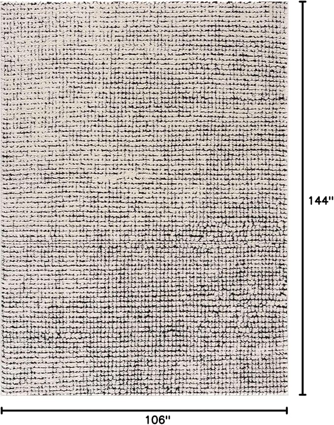 Hauteloom Keita Living Room, Bedroom Area Rug - Modern Boho - Farmhouse Mosaic Carpet - High Pile - Cream, Black - 8'10" x 12'