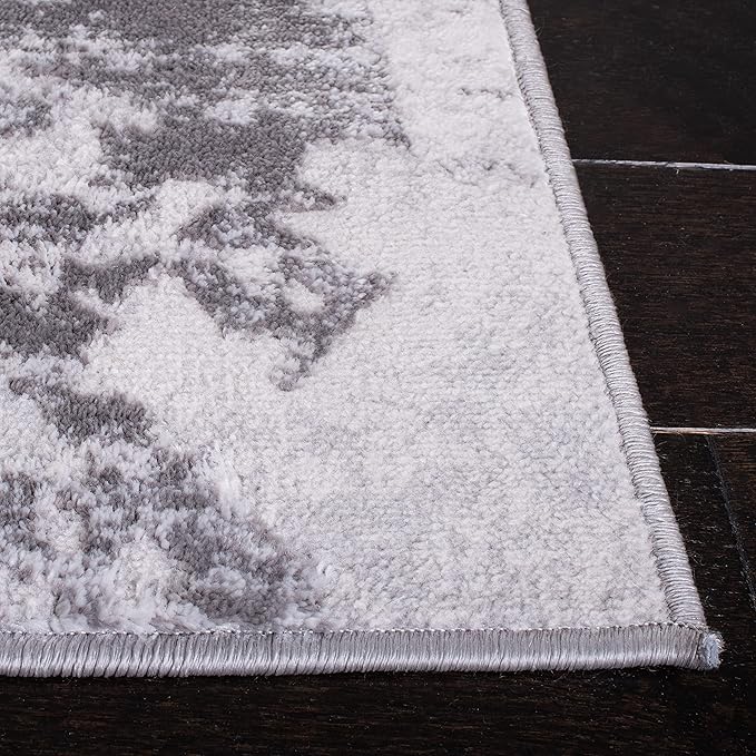 SAFAVIEH Amelia Collection Area Rug - 6'7" Square, Grey & Red, Modern Abstract Design, Non-Shedding & Easy Care, Ideal for High Traffic Areas in Living Room, Bedroom (ALA293L)
