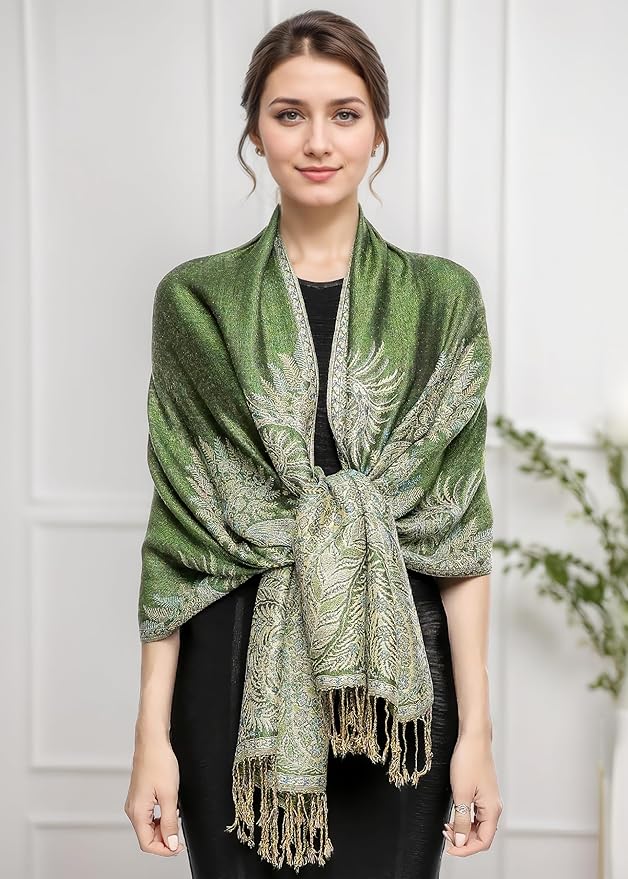 Achillea Big Paisley Pashmina Shawl Wrap for Women – Elegant Scarf for Weddings, Evening Dresses, Festivals & Daily Wear
