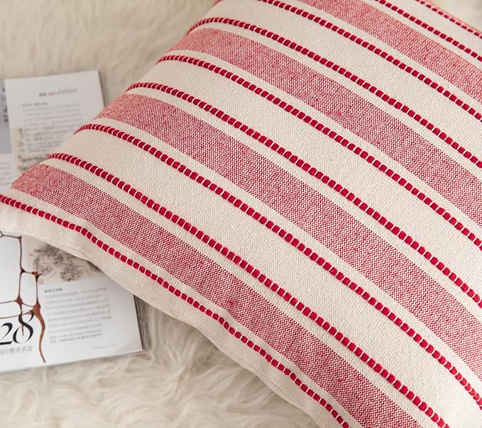 Christmas Pillow Covers, Boho Textured Red Pillow Case, Pillow Covers 22 x 22 Inch Set of 2 Christmas Decorative, Chair Sofa Bedroom Living Room Home Holiday Decor Cushion Case