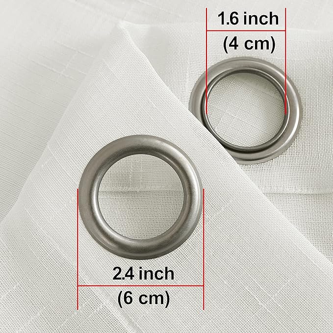 Sheer Curtains Faux Linen Semi Voile Light Filtering Drapes Pair for Bedroom Living Room, Set of 2 Grommet Top Window Curtain Panels (Each 54x108 Inch, Off White)