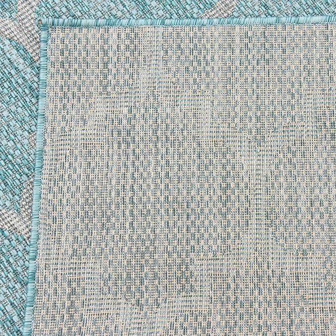 Unique Loom Outdoor Trellis Collection Area Rug (5' 1" Square, Aquamarine/ Gray)