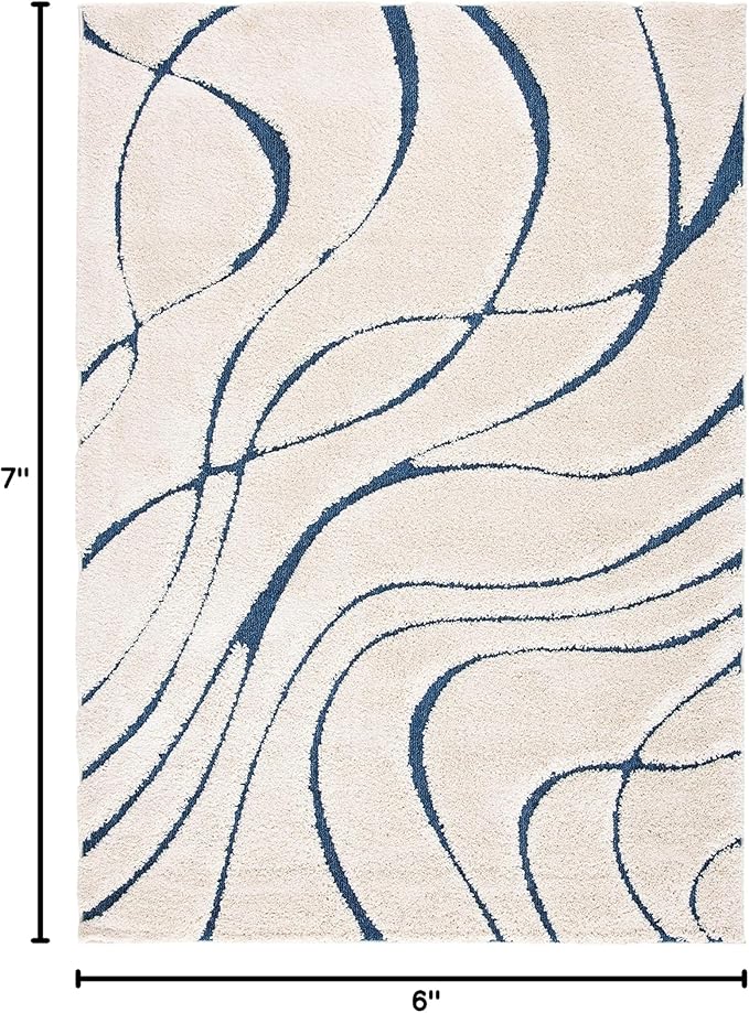 SAFAVIEH Florida Shag Collection Area Rug - 5'3" x 7'6", Cream & Blue, Non-Shedding & Easy Care, 1.2-inch Thick Ideal for High Traffic Areas in Living Room, Bedroom (SG471-1165)