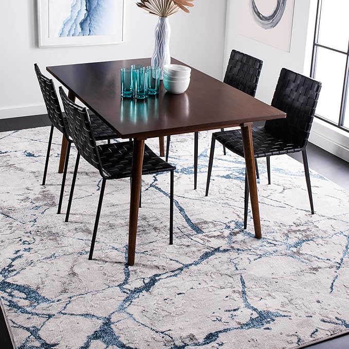 SAFAVIEH Amelia Collection Area Rug - 10' x 14', Grey & Blue, Modern Abstract Design, Non-Shedding & Easy Care, Ideal for High Traffic Areas in Living Room, Bedroom (ALA293F)