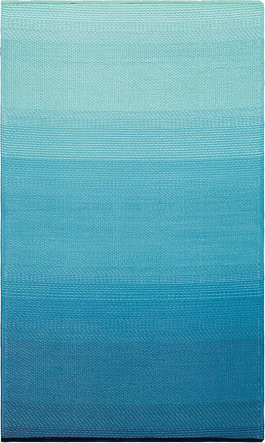 Fab Habitat Outdoor Rug - Waterproof, Fade Resistant, Crease-Free - Premium Recycled Plastic - Ombre - Large Patio, Deck, Sunroom, Camping, RV - Big Sur - Teal - 6 x 9 ft