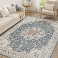 Vintage Living Room Area Rug 7x9 - Large Soft Washable Oriental Traditional Distressed Farmhouse Rugs for Bedroom - Indoor Floor Accent Carpet for Home Office House Decor - Vintage Blue