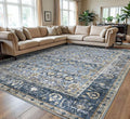 KUTA Vintage Floral 9x12 Area Rug, Blue Grey Beige Large Washable Rugs for Living Room Non Slip, Ultra Thin Soft Print Distressed Flower Low-Pile Traditional Carpet for Bedroom Dining Room Dorm Office