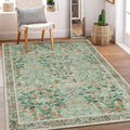 MUJOO 3x5 Green Rug Washable,Floral Area Rug for Bedroom Office Entryway Living Room Bedside,Small Throw Carpet Boho Non Slip Indoor Floor Botanical Vintage Ultra-Thin