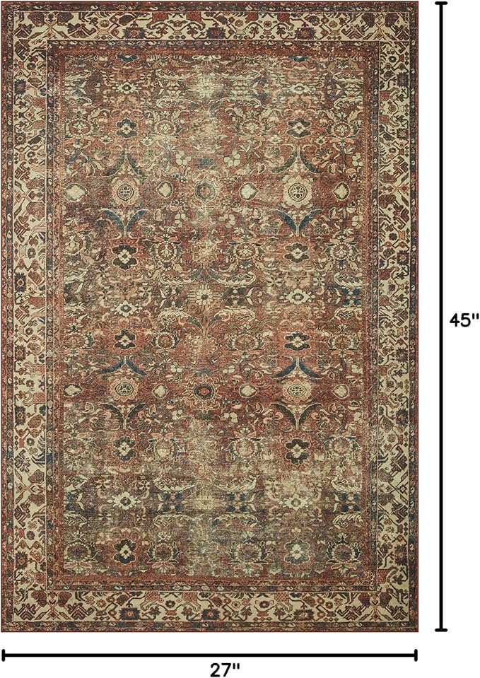 Loloi Magnolia Home by Joanna Gaines Banks Collection BAN-04 Brick/Ivory 2'-3" x 3'-9" .13" Pile Height, Machine Washable, Accent Rug