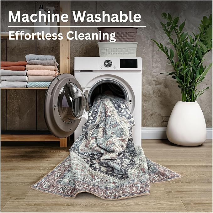 Bloom Rugs Washable Non-Slip 3' x 5' Rug - Charcoal/Brown Traditional Medallion Area Rug for Living Room, Bedroom, Dining Room, and Kitchen - Exact Size: 3' x 5'