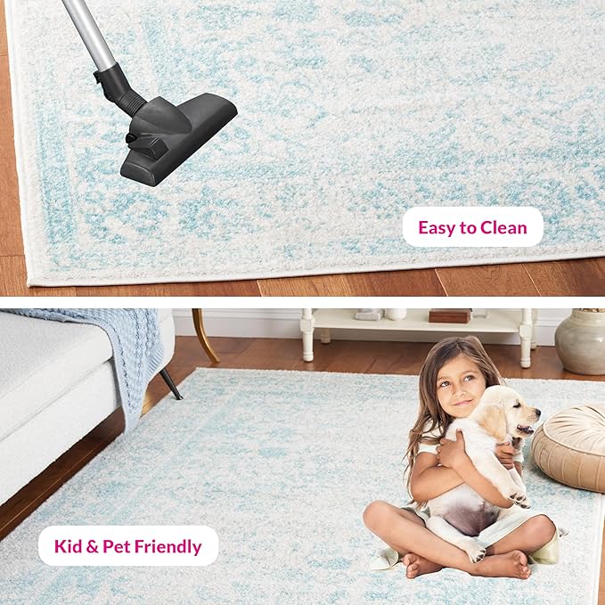 SAFAVIEH Area Rug 3x5 - Adirondack Collection - Ivory & Light Blue, Distressed Vintage Floral Design, Non-Shedding & Easy to Clean, Ideal for Living Room, Bedroom, Dining Space (ADR109L)