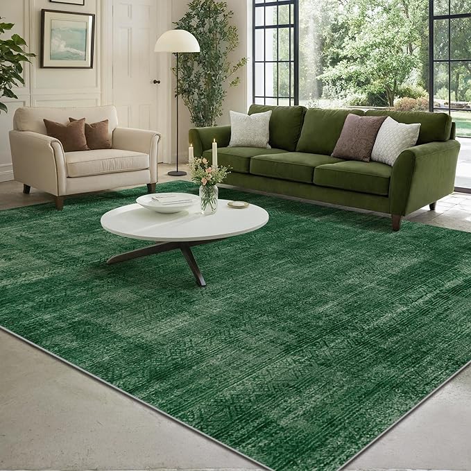 Kokia Abstract Area Rugs 8x10 Bedroom Soft Living Room Rugs Washable Distressed Vintage Comfy Carpet with Non-Slip Backing for Farmhouse Home Office Room Decor, Green Rug, Oslo Jungle