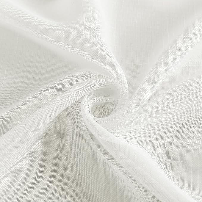 Sheer Curtains Faux Linen Semi Voile Light Filtering Drapes Pair for Bedroom Living Room, Set of 2 Grommet Top Window Curtain Panels (Each 54 x 84 Inch, Off White)