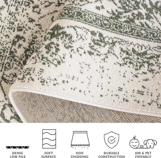 SAFAVIEH Area Rug 10x14 - Adirondack Collection - Large - Ivory & Dark Green, Distressed Vintage Floral Design, Non-Shedding & Easy to Clean, Ideal for Living Room, Bedroom, Dining Space (ADR109X)
