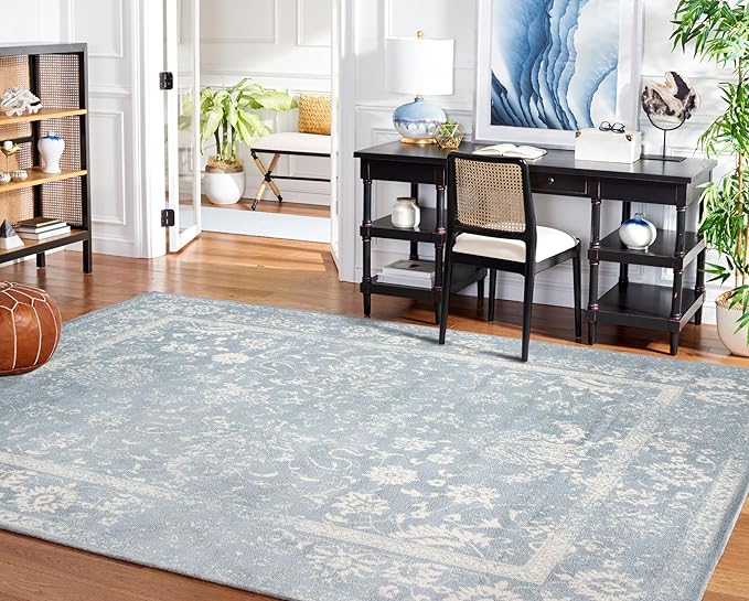 SAFAVIEH Area Rug 10x14 - Adirondack Collection - Large - Slate & Ivory, Distressed Vintage Floral Design, Non-Shedding & Easy to Clean, Ideal for Living Room, Bedroom, Dining Space (ADR109T)