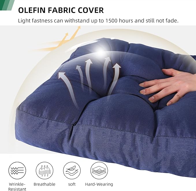 RACE LEAF 19" x 19" Patio Chair Cushions Navy - Outdoor/Indoor Tufted Memory Foam Chair Pads Set of 2, Water-Resistant Olefin Chair Seat Cushion Non-Slip Backing