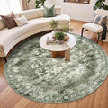 jinchan Round Rug 7ft Area Rug - Green Vintage Floor Mat Kitchen Indoor - Washable Circle 7' Thin Floral Print Christmas Carpet Retro Farmhouse Non Slip Dining Room Living Room Bedroom Office