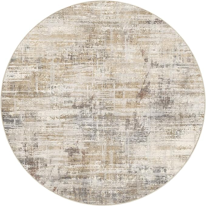 5ft Round Area Rug for Living Room: 5x5 Washable Neutral Abstract Modern Soft Rugs Non Slip Indoor Floor Stain Resistant Carpet for Bedroom Dining Room Office Nursery - Golden Brown
