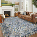 KUTA Vintage Floral 6x9 Area Rugs, Blue Grey Beige Washable Rugs for Living Room Non Slip, Ultra Thin Soft Print Distressed Flower Low-Pile Traditional Carpet for Bedroom Dining Room Dorm Office