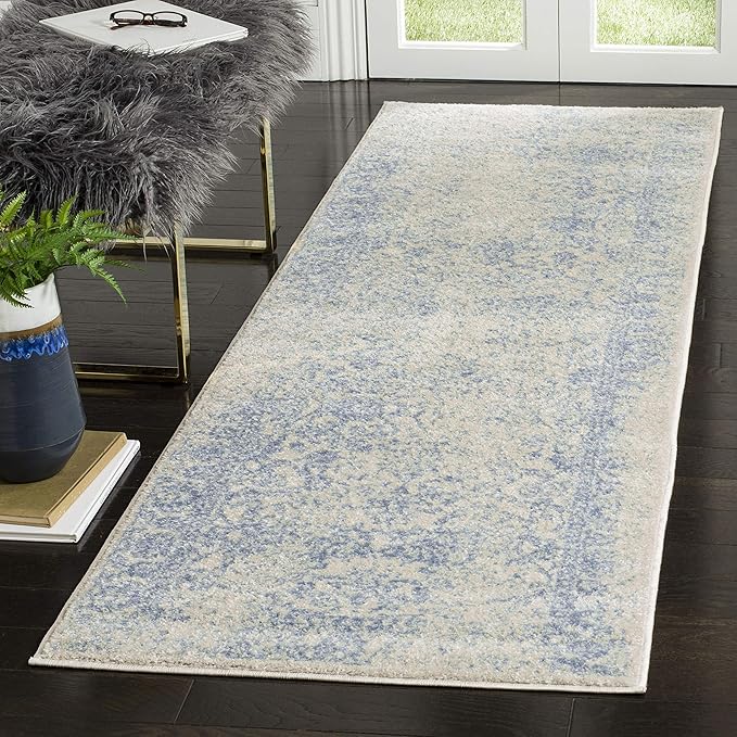 SAFAVIEH Adirondack Collection Runner Rug - 2'6" x 16', Ivory & Light Blue, Distressed Design, Non-Shedding & Easy to Clean, Ideal for Hallway, Foyer, Entryway, Bedroom (ADR109L)