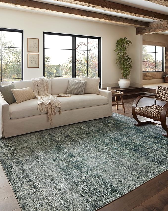 Loloi Magnolia Home by Joanna Gaines Banks Collection BAN-03 Blue/Lagoon 5'-0" x 7'-6", .13" Pile Height, Machine Washable, Area Rug