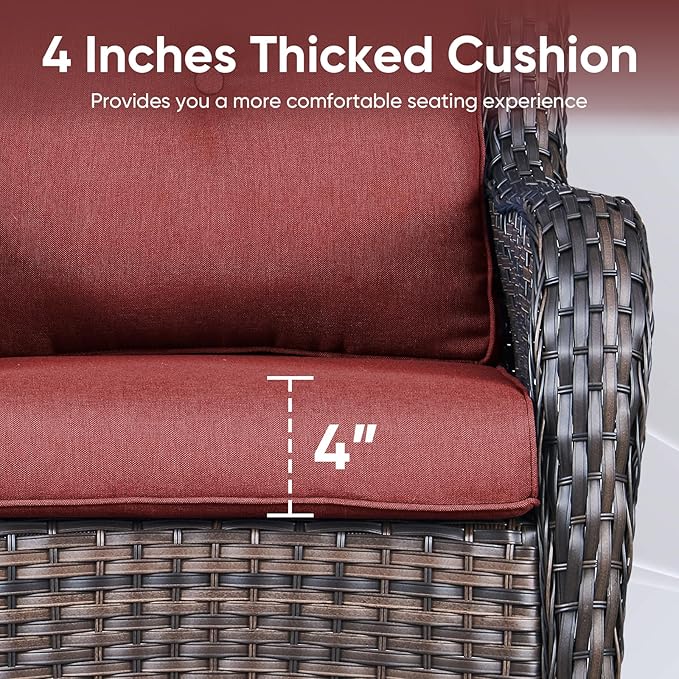 Outdoor Chair Cushions 3 Packs - Outside High Back Thick Water-Resistant Cushion 22x24 with Zipper Cover for Patio Glider Rocking Chairs Loveseat Couch – Red/Buckle