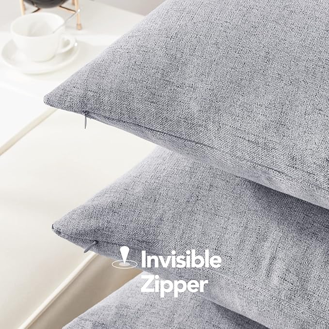 Deconovo Pillow Covers 18x18 Set of 4, Faux Linen Look Throw Pillow Cover with Invisible Zipper for Chairs(18 x 18 Inch, Silver Grey, No Pillow Insert)