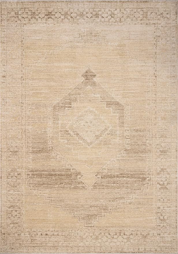 Loloi Chris Loves Julia Palma Collection PLM-07 Wheat/Taupe 2'-7" x 7'-6" Fringe Runner Rug Vintage Style Boho Living Room Bedroom Carpet