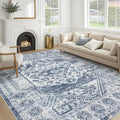 Vintage Living Room Area Rug 9x12 - Large Soft Washable Oriental Traditional Distressed Farmhouse Rugs for Bedroom - Indoor Floor Accent Carpet for Home Office House Decor - Distressed Blue