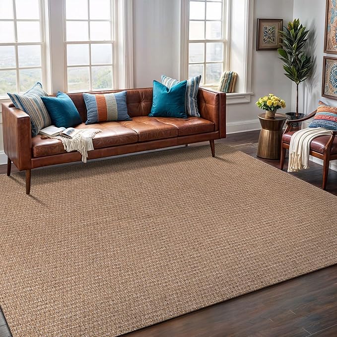 Easy Jute Rug 6x9 Indoor Outdoor Natural Rugs Solid Fiber Rug Woven Area Rug Boho Easy Clean Inside Carpet for Living Room Bedroom Dining Room Hallway or Outdoor Patio Porch (6 X 9 Natural)