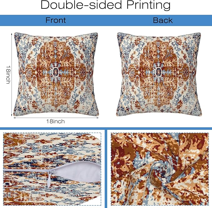 Ethnic Boho Throw Pillow Covers Set of 2 Rug Boho Style Ethnic Design Pillow Covers 18x18 Inch Modern Farmhouse Home Decorative Pillow Cases Cushion Cover for Sofa Living Room Office