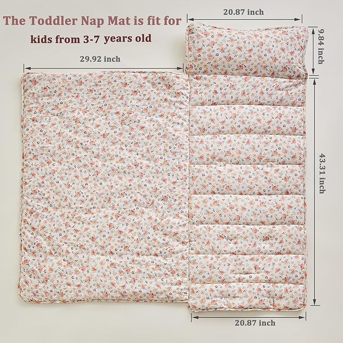 Toddler Nap Mat with Removable Pillow,Ultra Soft Slumber Bags for Girls,Kids Sleeping Bags with Roll Up Design, Perfect for Preschool,Daycare,Kindergarten