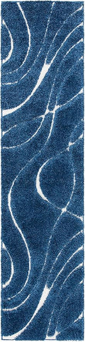 SAFAVIEH Florida Shag Collection Area Rug - 2'3" x 7' Runner, Navy & Ivory, Non-Shedding & Easy Cleaning, Plush Thick Pile, Ideal for Living Room, Hallway, Foyer, Entryway, Bedroom (SG471-6512)