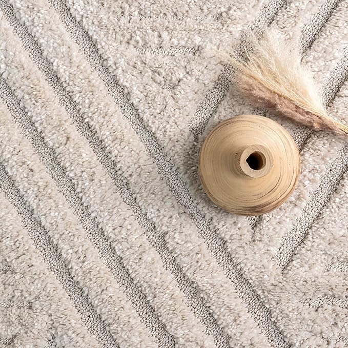 nuLOOM Risette Beige, 6'7" x 9', Geometric, Soft and Textured, High Traffic, Stain Resistant, Easy Clean, Durable Area Rug for Bedroom, Living Room, Dining Space, Den, Foyer, Entryway