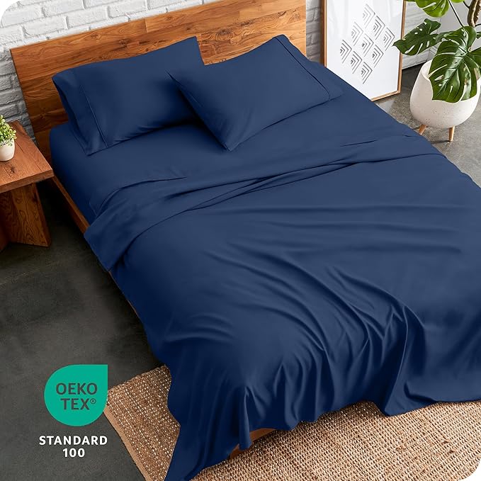 Bare Home Split Head Flex King Sheet Set - 1800 Ultra-Soft Microfiber Bed Sheets - Double Brushed - Deep Pockets - 4 Piece Set - FlexTop King Bedding Sheets (Split Head Flex King, Dark Blue)