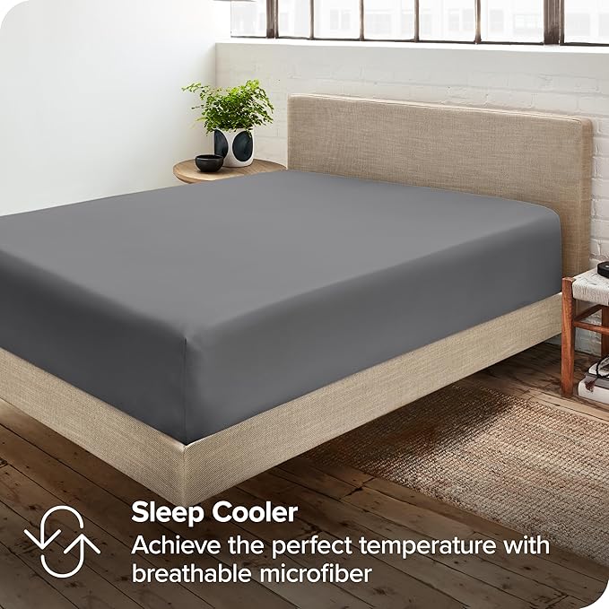 Bare Home 2-Pack Fitted Bottom Sheets Twin - Premium 1800 Ultra-Soft Wrinkle Resistant Microfiber - Deep Pocket (Twin, Grey)