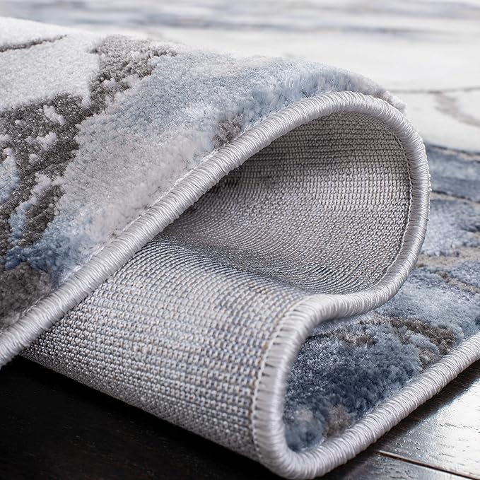 SAFAVIEH Craft Collection Area Rug - 4' Square, Grey & Blue, Modern Abstract Design, Non-Shedding & Easy Care, Ideal for High Traffic Areas in Living Room, Bedroom (CFT877L)