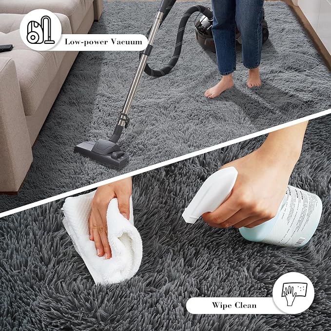Fluffy Rug Shaggy Area Rug, Dark Grey 9x12 Area Rugs for Living Room, Large Shag Area Rugs for Bedroom Kids Room Home Decor, Upgrade Anti-Skid Rectangular Fuzzy Rugs