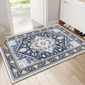 OPPODREAM Thin Throw Rugs 2x3, Small Washable Entryway Rugs 2 x 3 with Non Slip Backing, Low-Pile Faux Cashmere 2 x 3 Carpet, Navy Blue & Gold