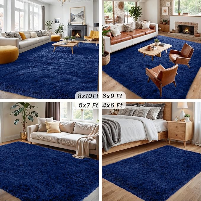 5x8 Area Rugs for Living Room: Soft Fluffy Shag Blue Rugs for Bedroom, Non Slip Large Fuzzy Plush Rug Indoor Floor Carpet for Nursery Kids Boys Girls Room, Dorms, Playroom, Modern Home Decor