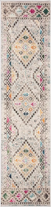 SAFAVIEH Madison Collection Runner Rug - 2'2" x 18', Grey & Yellow, Boho Diamond Distressed Design, Non-Shedding & Easy Care, Ideal for High Traffic Areas in Living Room, Bedroom (MAD418F)