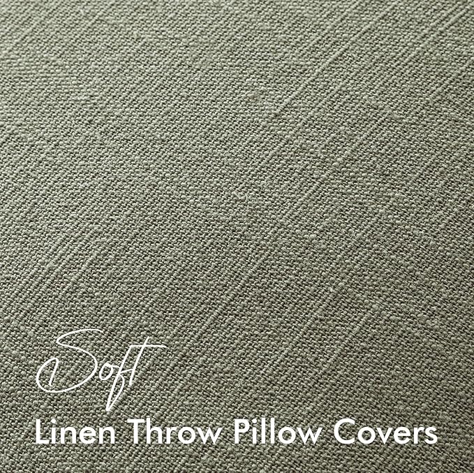 EMEMA Throw Pillow Covers Decorative Linen Pillow Covers 20x20 Inch Light Olive Green Boho Farmhouse Neutral Couch Throw Pillows for Bed Pack of 2 Accent Pillowcase Modern Sofa Cushion Livingroom Home