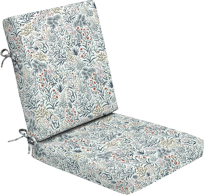 Arden Foam Outdoor Dining Chair Cushion, 20 x 20, Made with ProFoam, Rain-Proof, Fade Resistant, Pistachio Botanical